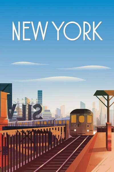 0.75 by 40 by 60-Inch iCanvasART 3-Piece Brooklyn Travel Poster Canvas Print by Steve Thomas 